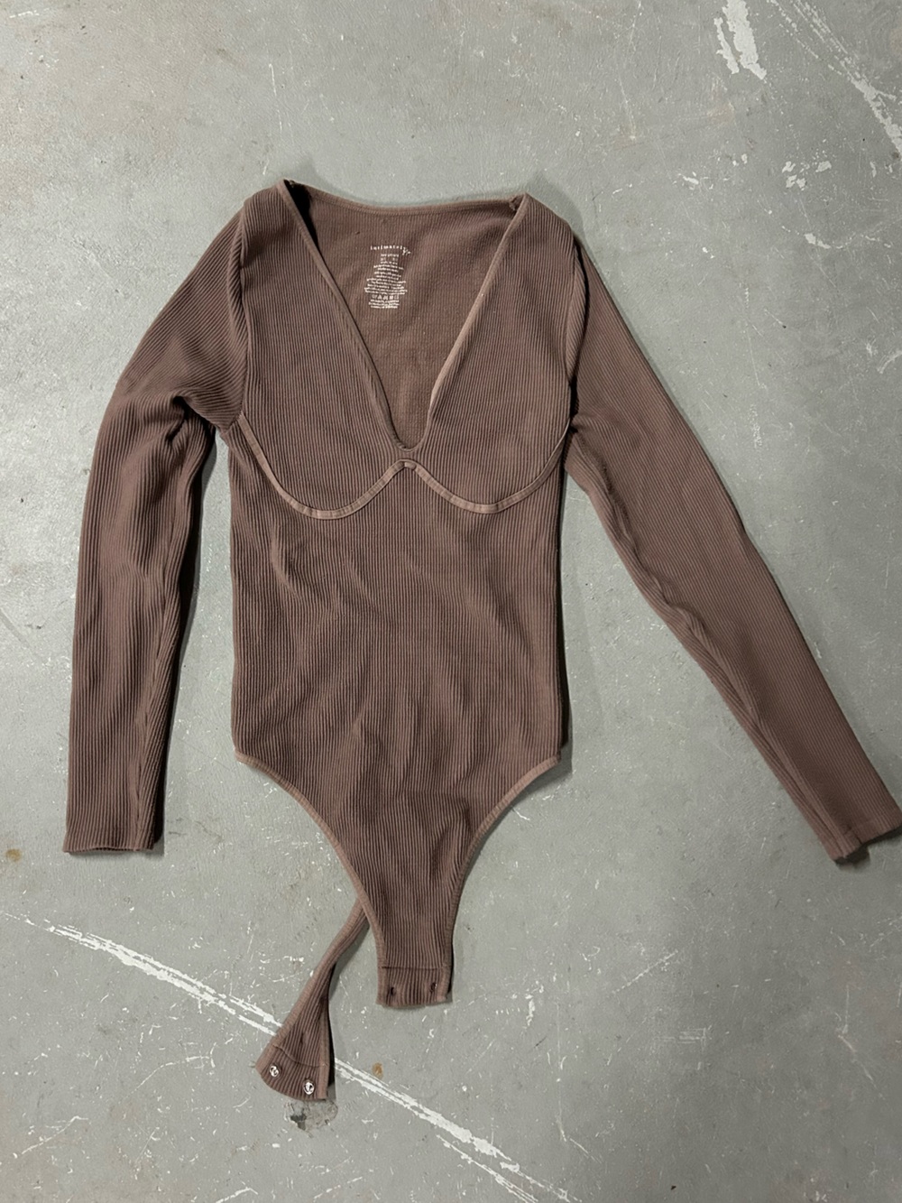 Free People Ribbed Long Sleeve V-Neck Bodysuit - Brown